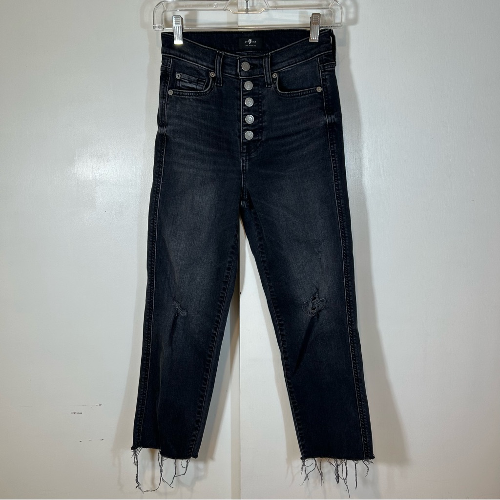7 For All Mankind High Waist Crop Straight Exposed Buttons In Ashbury